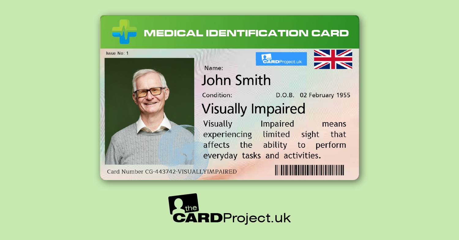 Visually Impaired Premium Photo Medical ID Card  (FRONT)